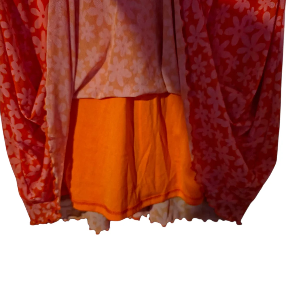 Wild Fable Orange Floral Mesh Mini Dress Size L Y2K Sheer Overlay Lined